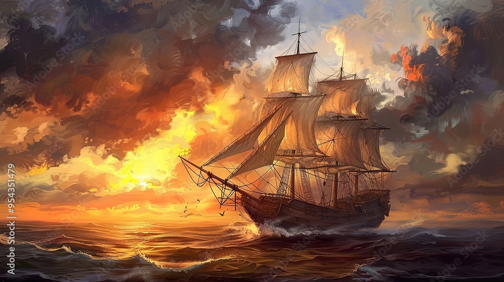 Obraz premium Sailing boat wallpaper