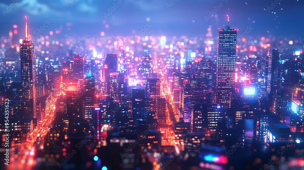 Cityscape Illuminates Night with Vibrant Neon Lights Cityscape Illuminates Night with Vibrant Neon Lights