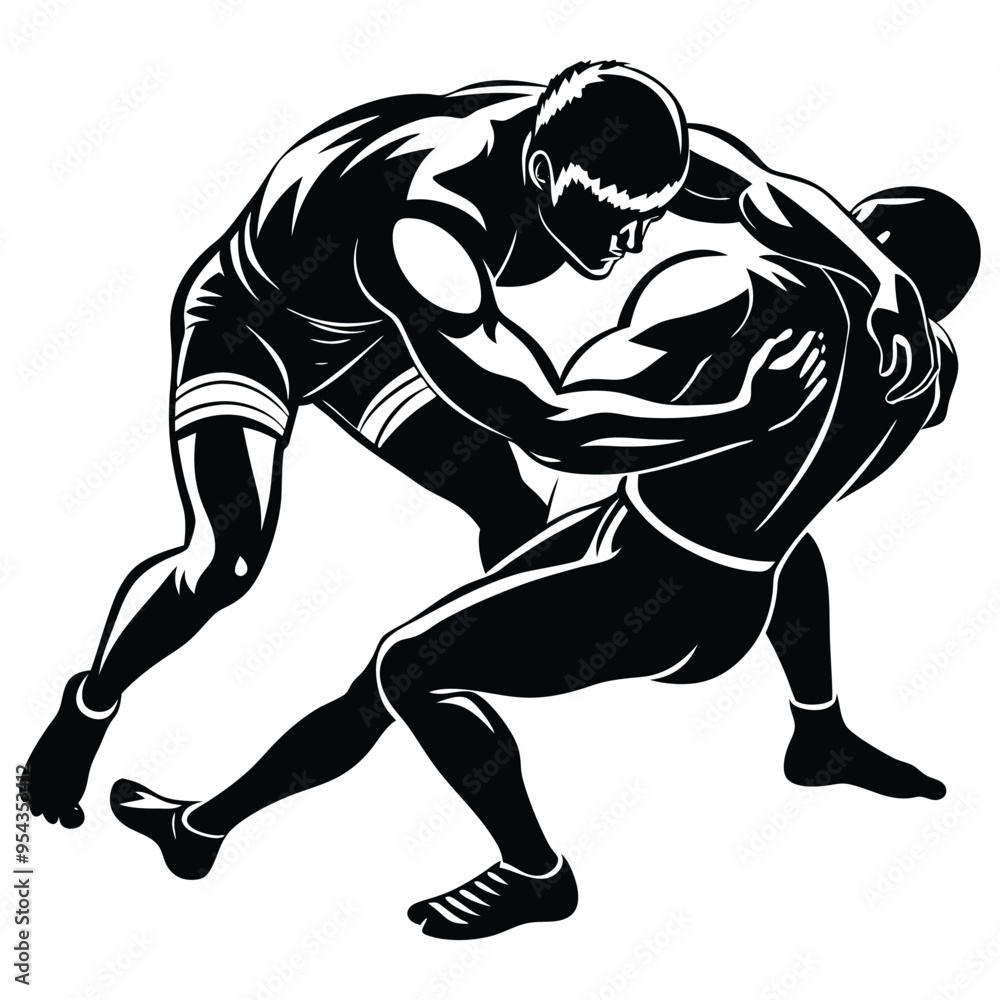 Fototapeta premium Wrestling Silhouette Vector, Wrestling logo vector template Illustration symbol