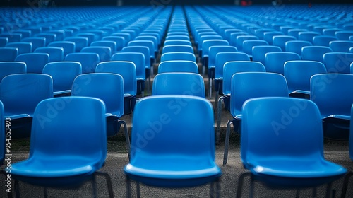 Rows of Empty Blue Seats in Stadium