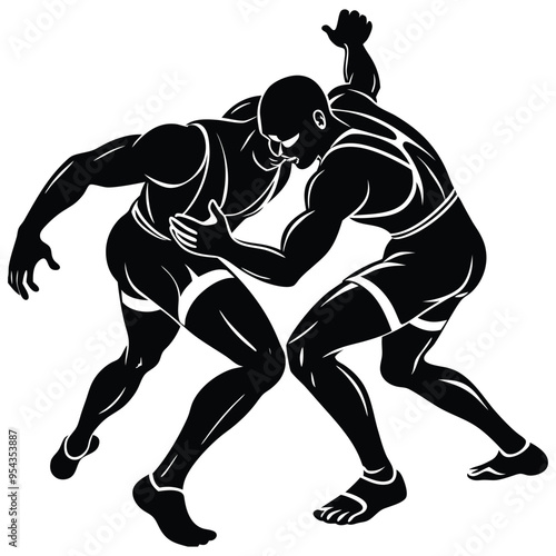 Wrestling Silhouette Vector, Wrestling logo vector template Illustration symbol
