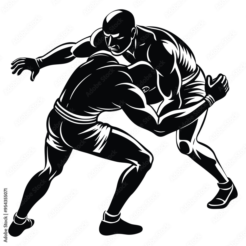 Fototapeta premium Wrestling Silhouette Vector, Wrestling logo vector template Illustration symbol