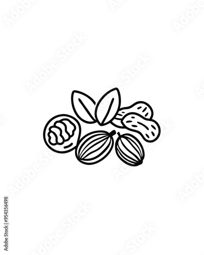 Editable stroke vector of a collection of mixed nuts.