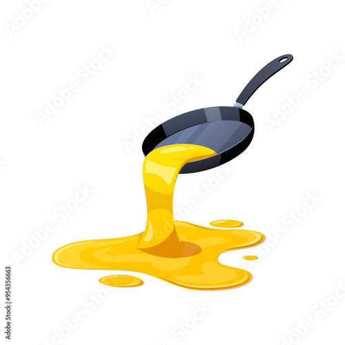 Frying pan spills cooking oil vector isolated on white background.