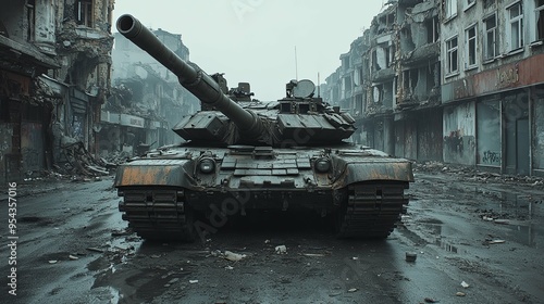 Tank in Ruins: War, Destruction, Military Conflict