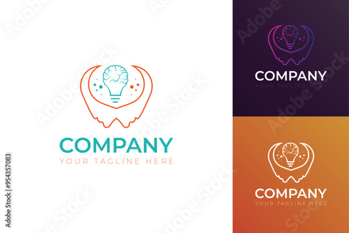 Creative human open head idea bulb with brain colorful logo design, technology data analyze for artificial intelligence vector icon symbol illustrations