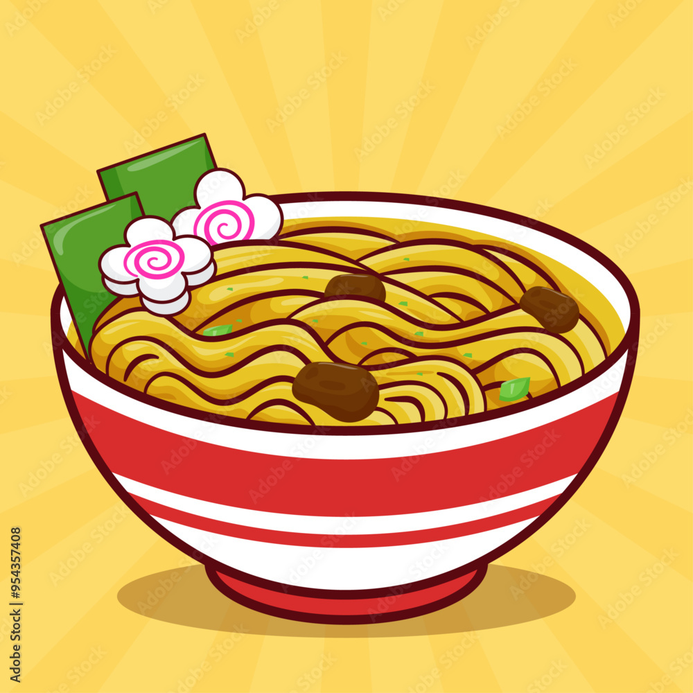 Ramen Noodles in a Bowl Topped with Boiled Egg, Nori and Fish Cake Ramen. Food Object Concept with Retro or Vintage Background Ramen Noodles in a Bowl Topped with Boiled Egg, Nori and Fish Cake Ramen. Food Object Concept with Retro or Vintage Background