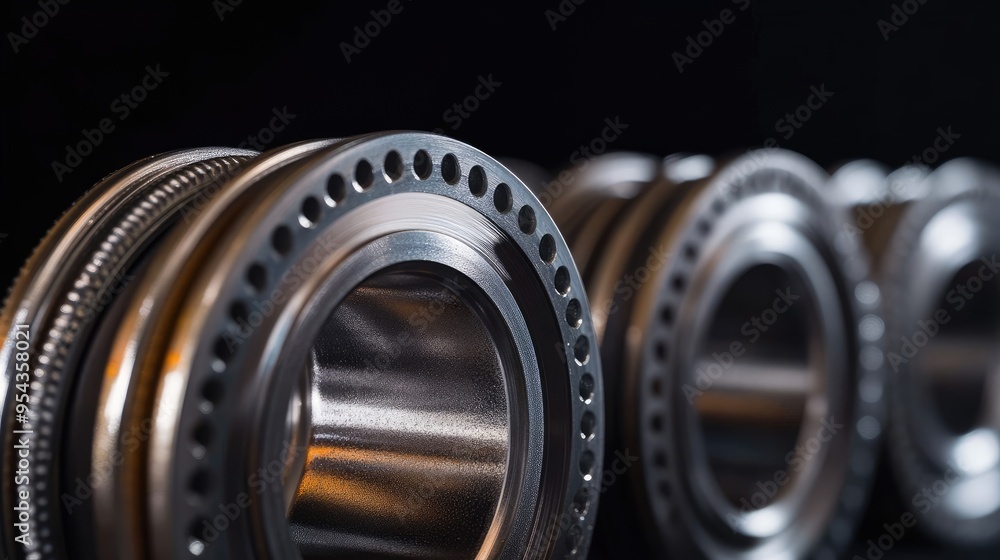 Close-Up of Roller Bearings with Black Background, Designed to Inspire Creative Presentation of Rotating Components Close-Up of Roller Bearings with Black Background, Designed to Inspire Creative Presentation of Rotating Components