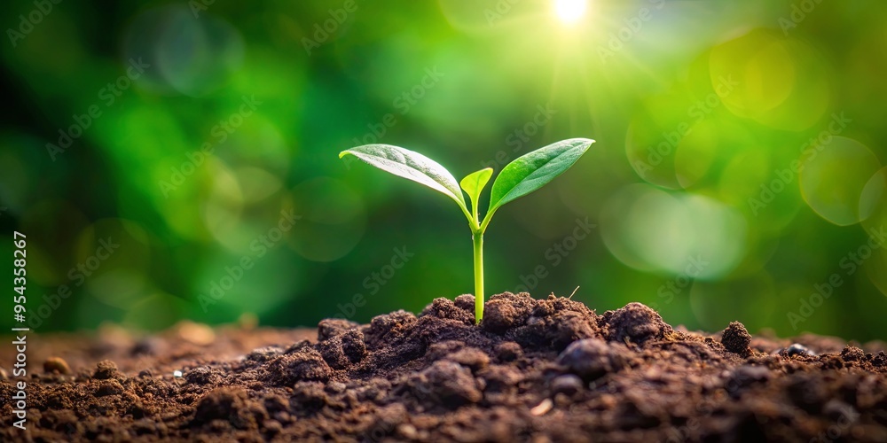 A small green plant sprouting from the fresh dirt A small green plant sprouting from the fresh dirt