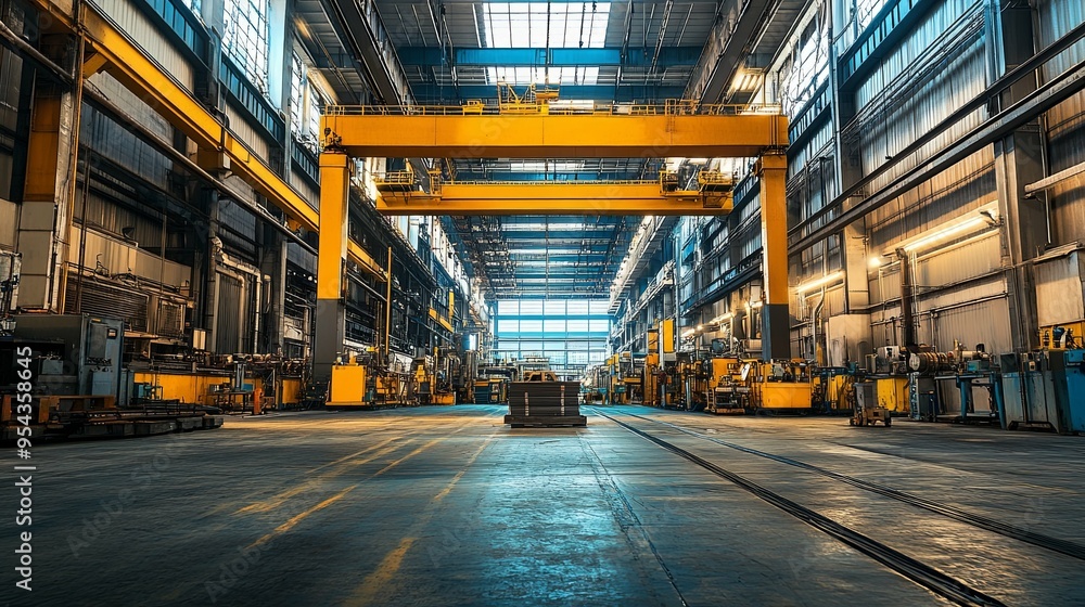Modern Factory Interior with Overhead Crane Modern Factory Interior with Overhead Crane