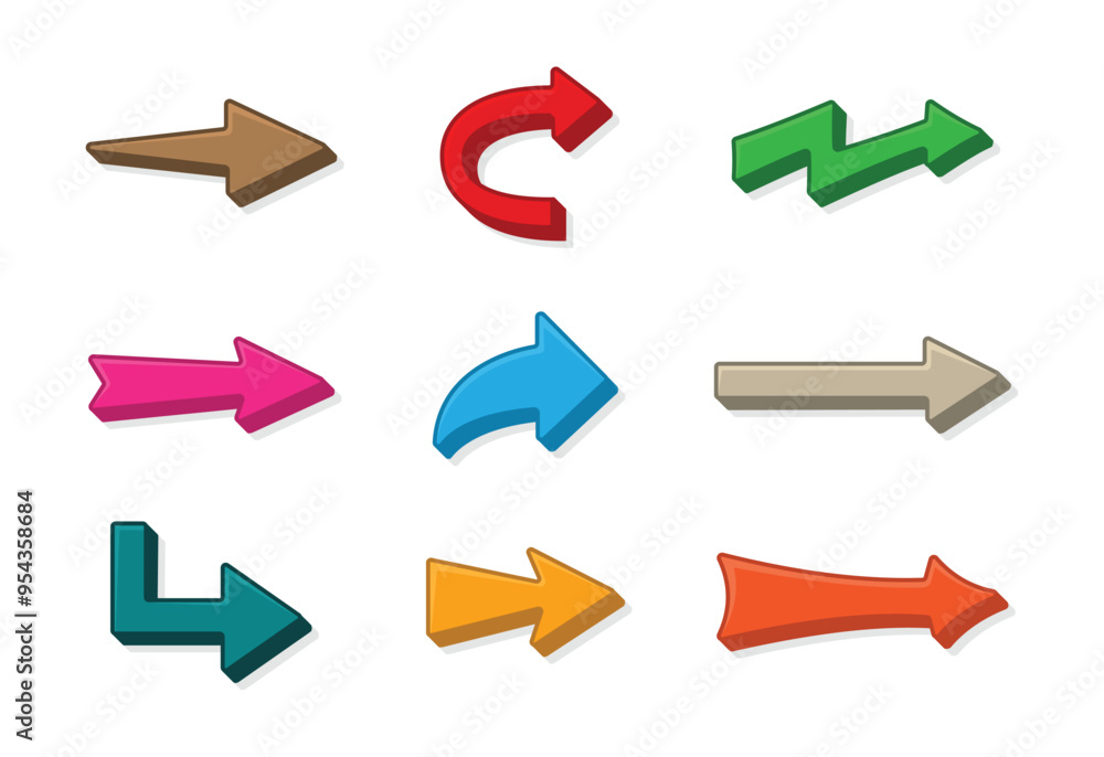 Cartoons colorful arrow collection of different curves arrow icons in modern style vector illustration Cartoons colorful arrow collection of different curves arrow icons in modern style vector illustration