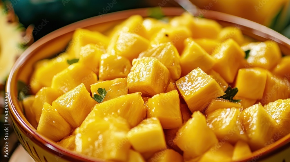 Close-up of Diced Pineapple in a Bowl Close-up of Diced Pineapple in a Bowl