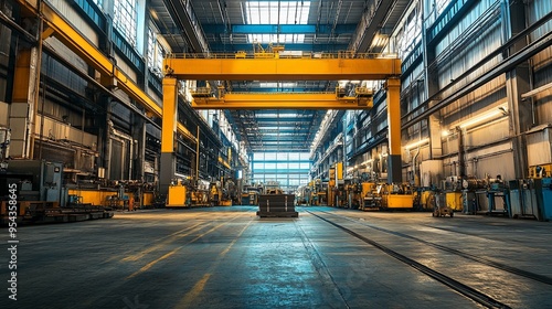 Modern Factory Interior with Overhead Crane