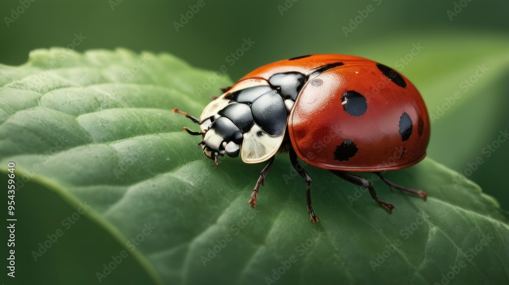 Fototapeta premium ladybug on leaf closeup photo