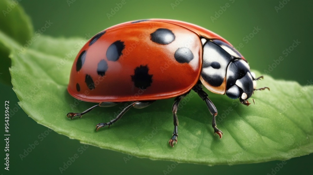 Fototapeta premium ladybug on leaf closeup photo
