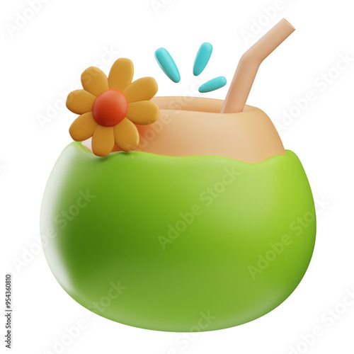 Coconut Juicesummer holiday illustration 3D 
