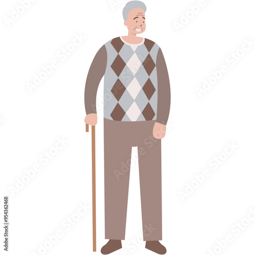 Elderly People Cartoon Character. Flat Vector Illustration Isolated on White Background