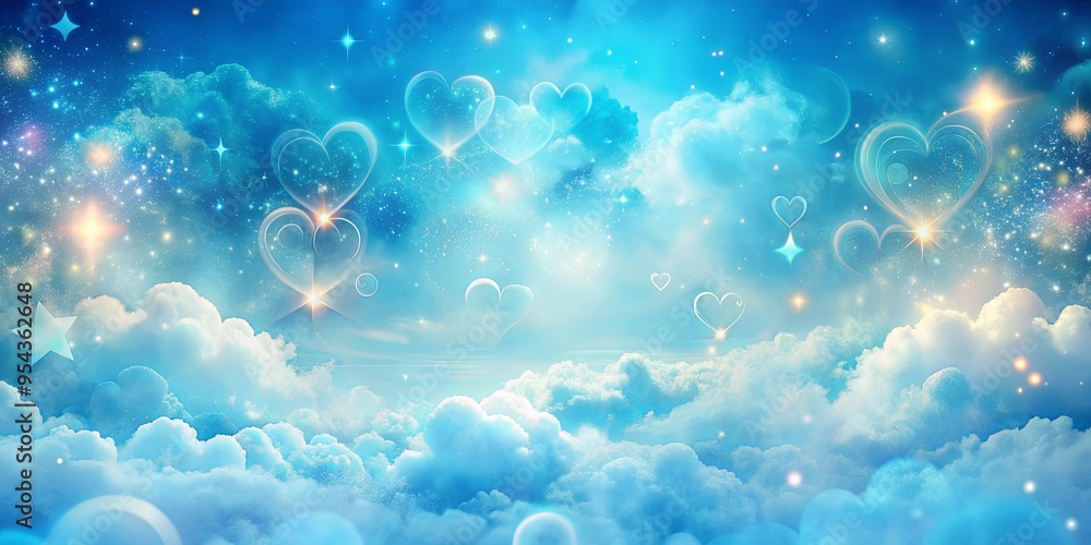 Azure dreamscape with pastel blue sky, whimsical clouds, and swirling glitter hearts Azure dreamscape with pastel blue sky, whimsical clouds, and swirling glitter hearts