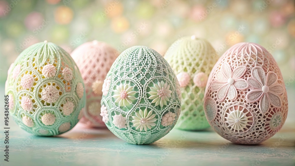 Delicate lace Easter eggs in soft pastel hues, perfect for spring decor and celebrations Delicate lace Easter eggs in soft pastel hues, perfect for spring decor and celebrations