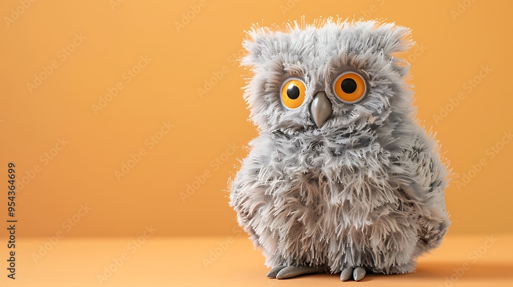 Stuffed owl chick isolated on amber and peach background Stuffed owl chick isolated on amber and peach background