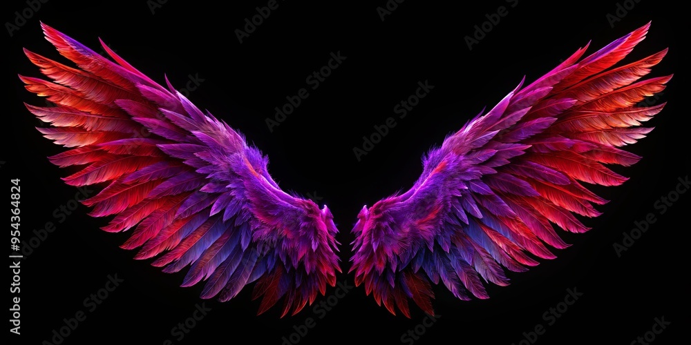 Vibrant purple and red wings on a black background Vibrant purple and red wings on a black background