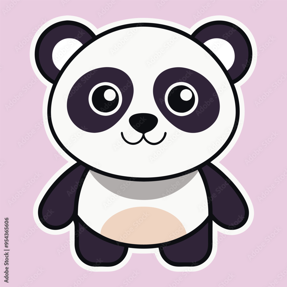 cute kawaii panda sticker vector illustration, cute funny panda sticker