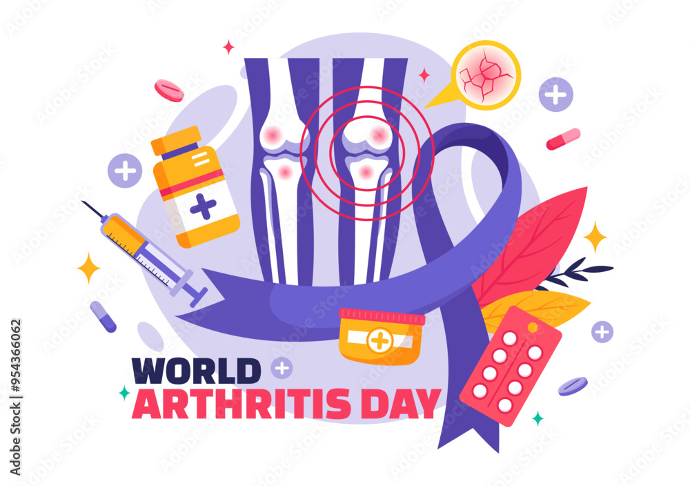 World Arthritis Day vector illustration for October 12, featuring Medical Treatment for Rheumatism and Osteoarthritis, with an X-ray Scan and Bone World Arthritis Day vector illustration for October 12, featuring Medical Treatment for Rheumatism and Osteoarthritis, with an X-ray Scan and Bone