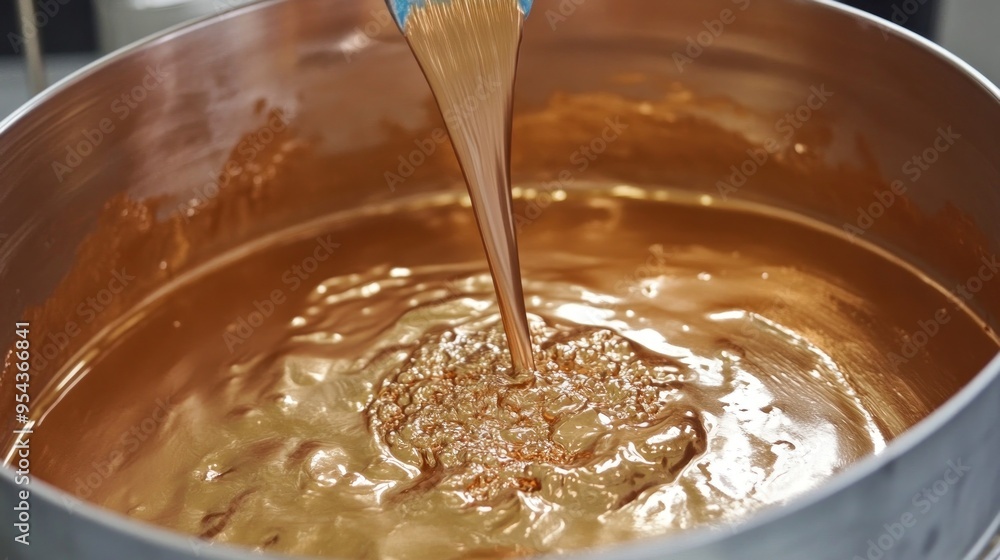 Golden Liquid Pouring into a Metal Container Golden Liquid Pouring into a Metal Container