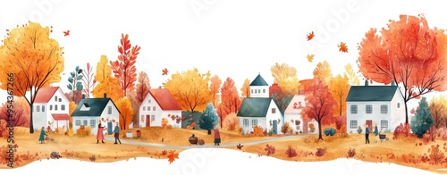 Thanksgiving harvest festival flat design, side view, community theme, water color, vivid, copy space for text