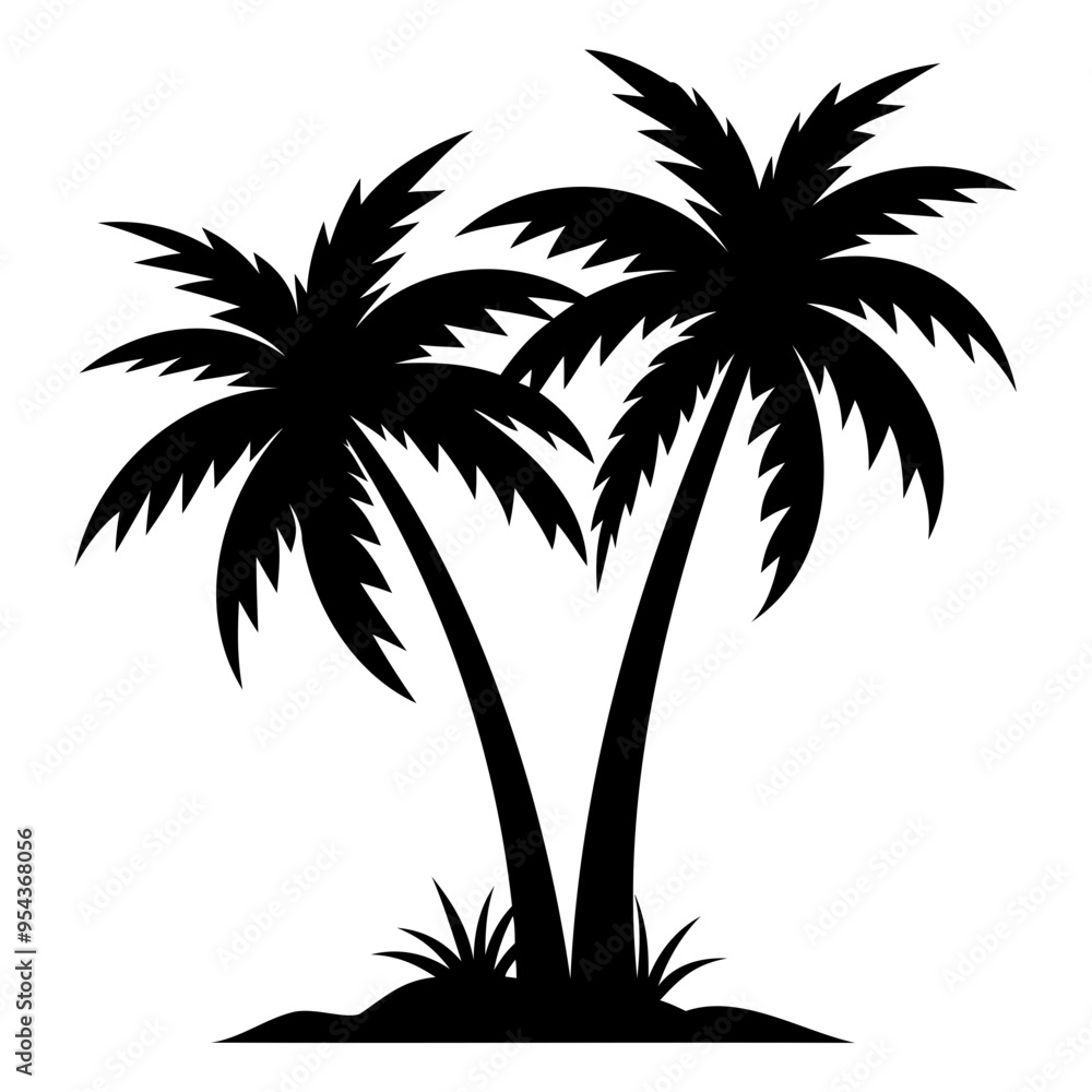 Two palm tree black silhouette Vector illustration on a white background Two palm tree black silhouette Vector illustration on a white background