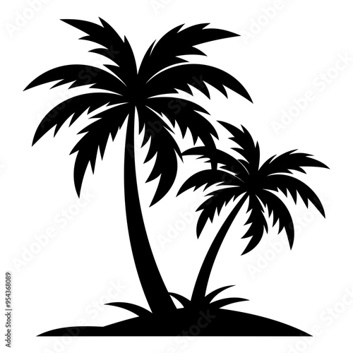 Two palm tree black silhouette Vector illustration on a white background
