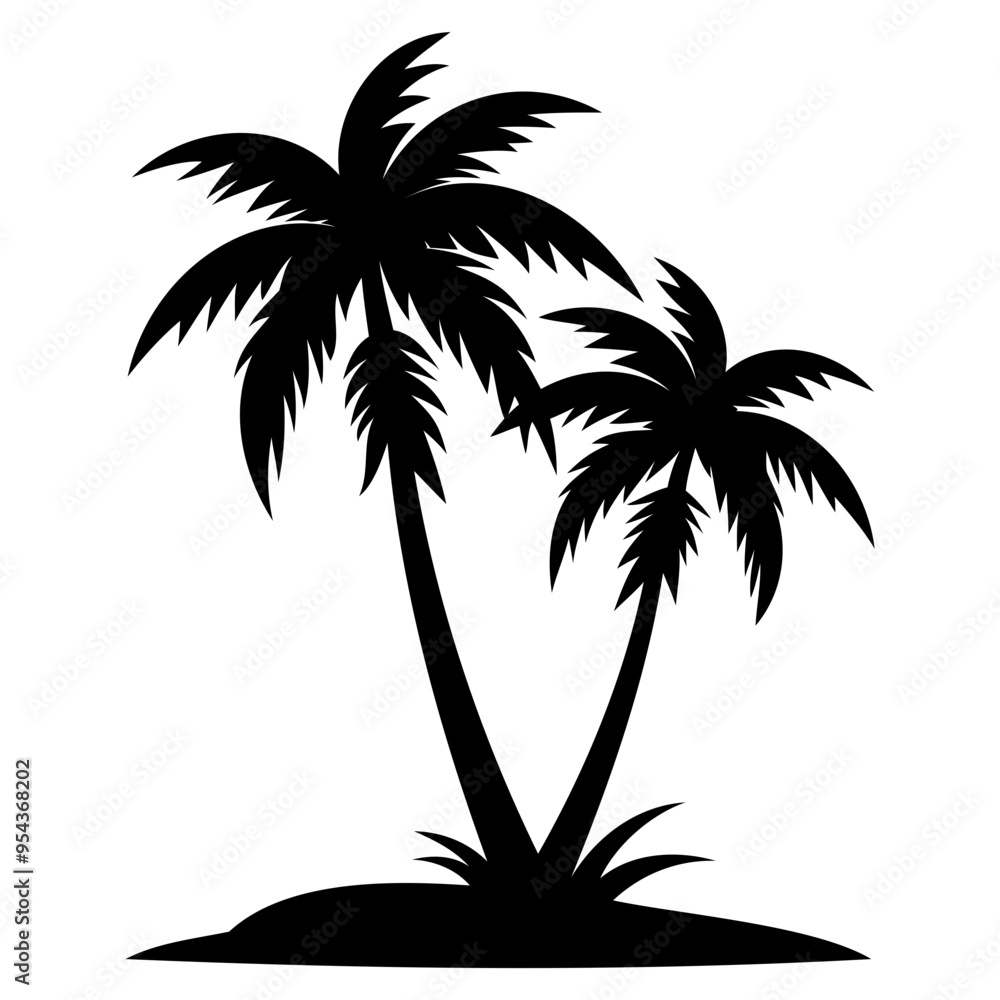 Two palm tree black silhouette Vector illustration on a white background Two palm tree black silhouette Vector illustration on a white background