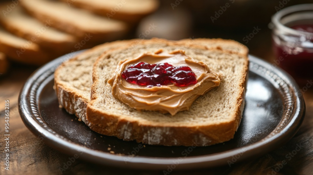 Peanut Butter and Jelly Sandwich on a Plate Peanut Butter and Jelly Sandwich on a Plate