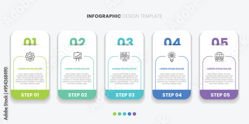 Timeline infographic with info chart. Modern presentation template with 5 steps for business process. Website template on white background for concept modern design.