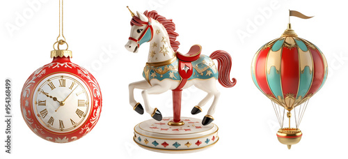 Horse and clock on a transparent background. 3d rendering. photo