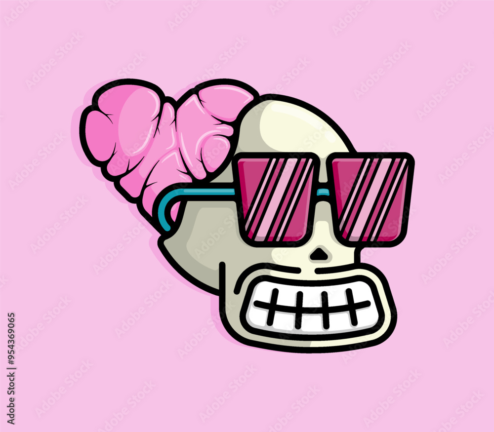 Cartoon Illustration of confident smiling skull with a heart shaped brain section. Can be used for birthdays, parties, Valentine Day, celebrations and printed on t-shirts, hoodies, tote bags Cartoon Illustration of confident smiling skull with a heart shaped brain section. Can be used for birthdays, parties, Valentine Day, celebrations and printed on t-shirts, hoodies, tote bags