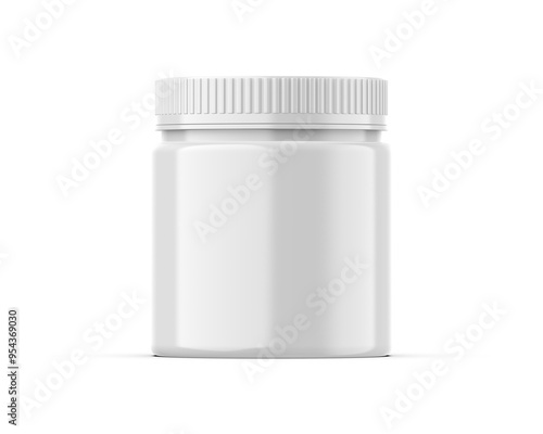 Blank plastic jar mockup ready for your design and branding mockup template isolated on white background, 3d illustration. photo