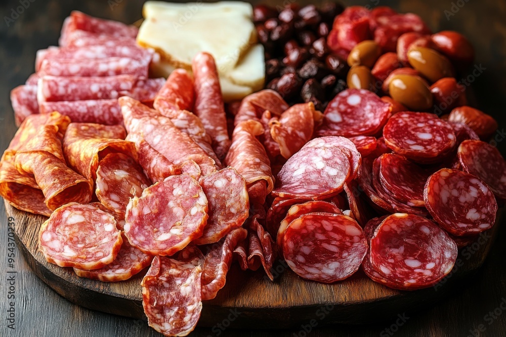 Delicious Artisanal Charcuterie Board with Cured Meats, Thoughtfully Arranged, A Feast for the Eyes and Palate Gourmet Food, Appetizer, Party Platter, Antipasto, Italian Cuisine, Salumi, Prosciutto Delicious Artisanal Charcuterie Board with Cured Meats, Thoughtfully Arranged, A Feast for the Eyes and Palate Gourmet Food, Appetizer, Party Platter, Antipasto, Italian Cuisine, Salumi, Prosciutto