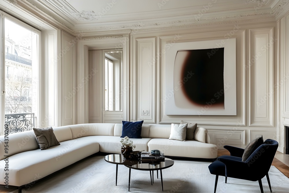 Fototapeta premium modern living room with wall molding decor