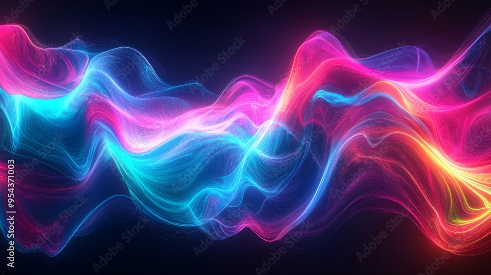 Obraz premium Abstract Swirling Neon Lines in Blue, Pink, and Yellow