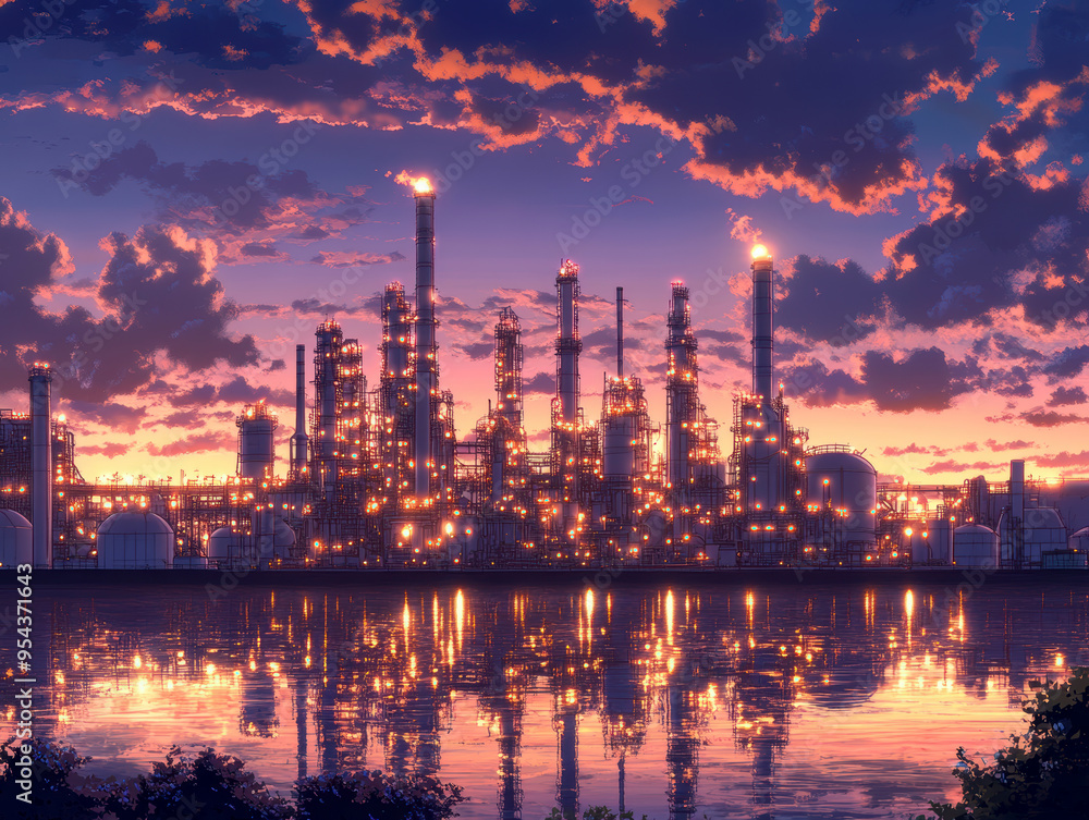 Evening picture of the refinery. AI generative. Evening picture of the refinery. AI generative.