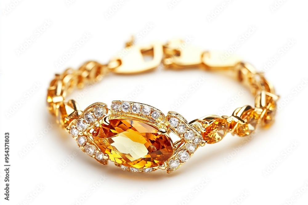 Fashion golden bracelet isolated diamond ring ,Chain with topaz and diamond stone ,on white background. Generative Ai Fashion golden bracelet isolated diamond ring ,Chain with topaz and diamond stone ,on white background. Generative Ai