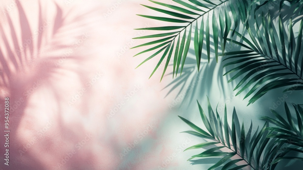 Palm Leaf Shadows on Pink and Green Wall Palm Leaf Shadows on Pink and Green Wall