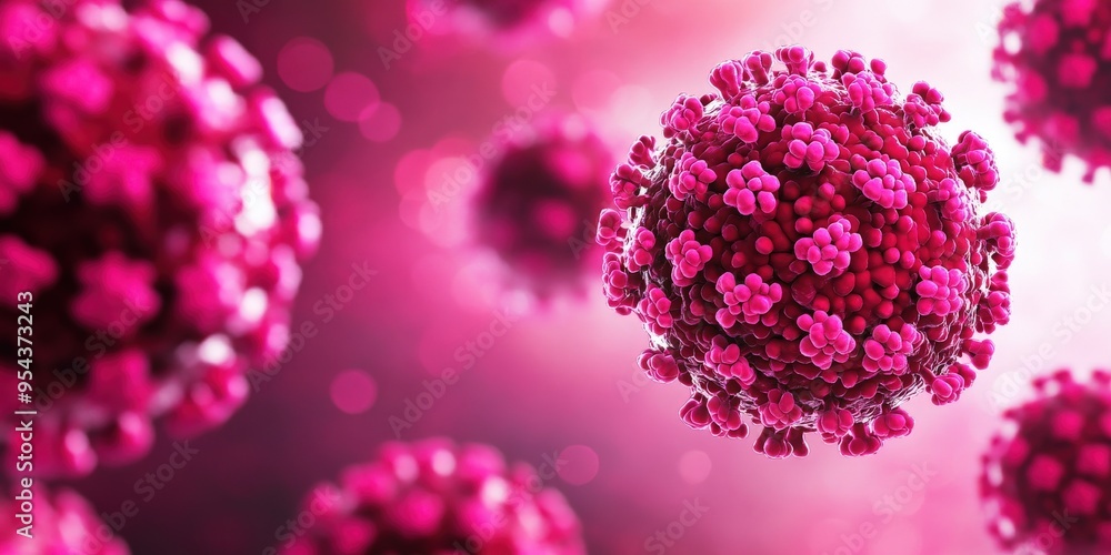 Close-up view of viruses in vibrant pink hues, showcasing intricate structures. Ideal for educational and scientific design. Close-up view of viruses in vibrant pink hues, showcasing intricate structures. Ideal for educational and scientific design.