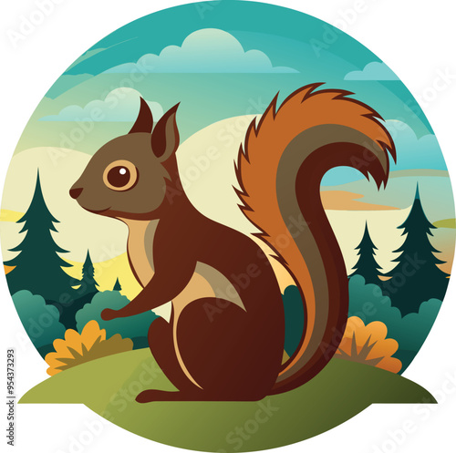 A squirrel is standing in the forest illustrator