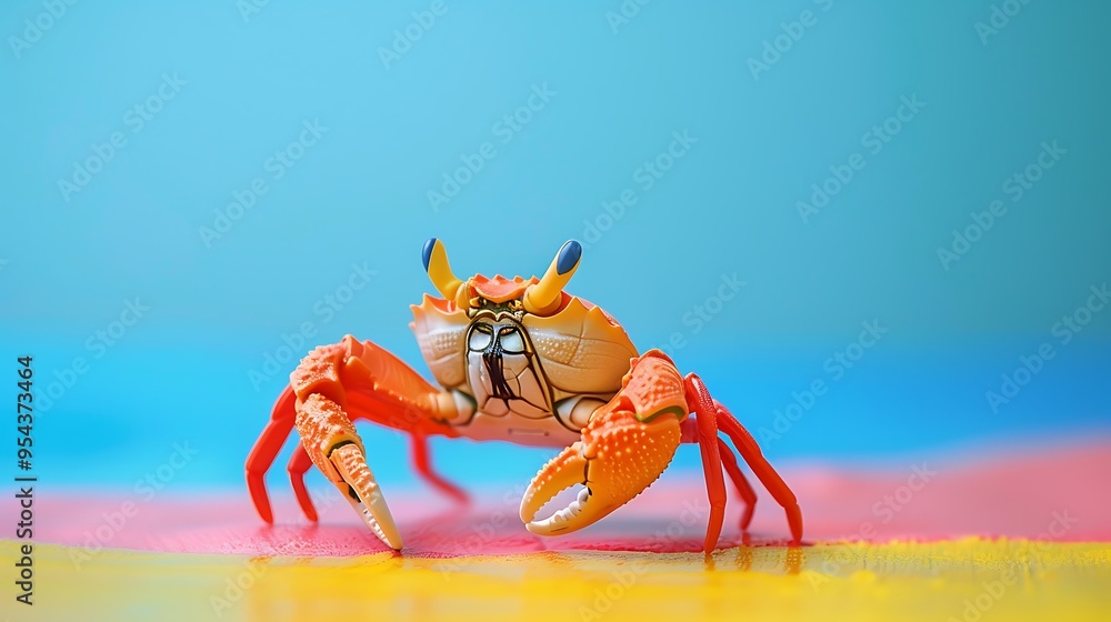 Fototapeta premium Toy crab isolated on colorful background