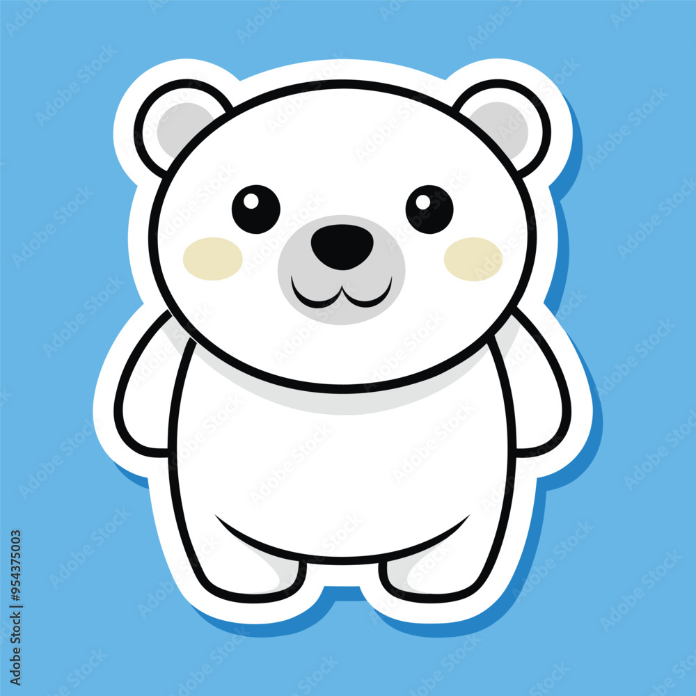 Obraz premium cute kawaii polar bear sticker vector illustration, cute funny polar bear sticker