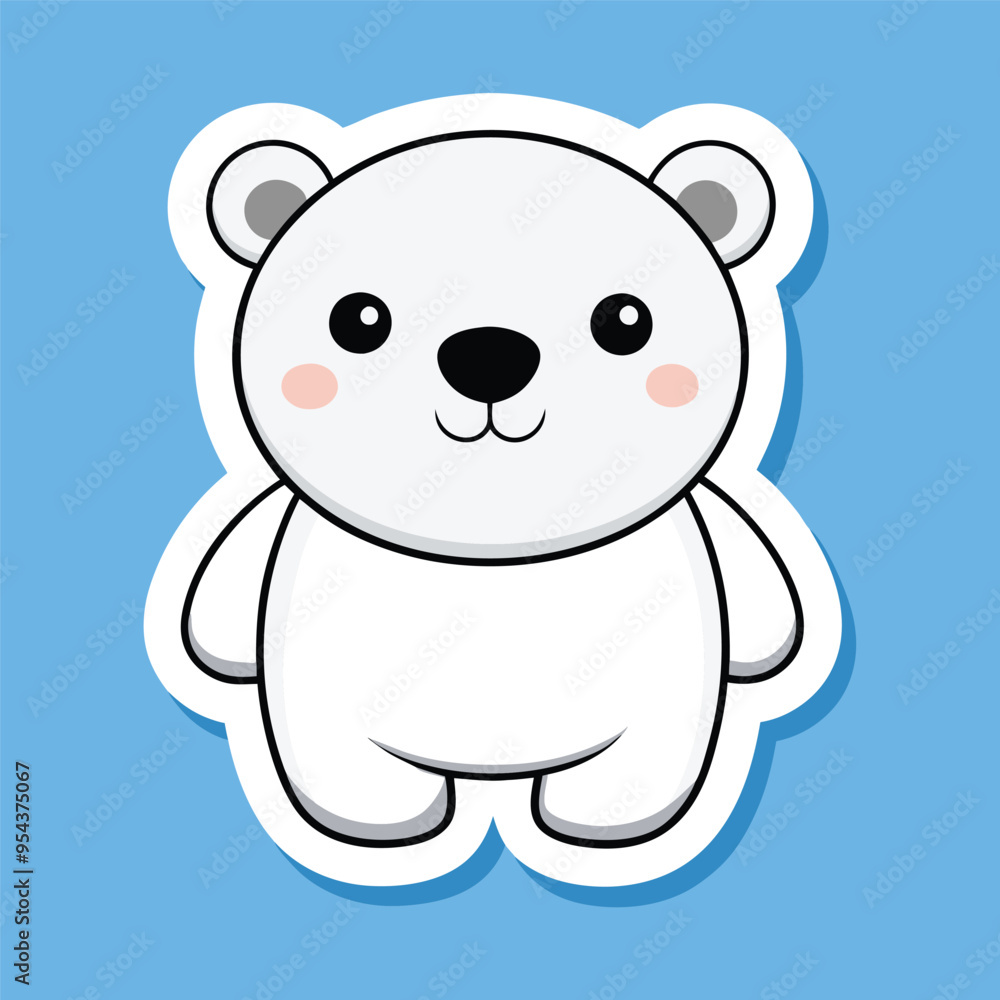 Naklejka premium cute kawaii polar bear sticker vector illustration, cute funny polar bear sticker