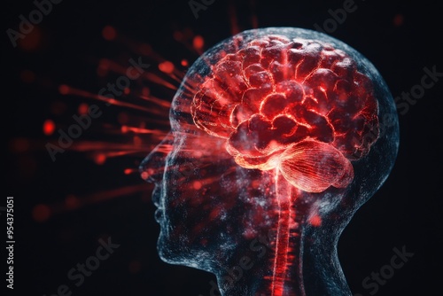 Wallpaper Mural A striking illustration of a human brain, illuminated from within, showcasing the neural connections and electrical activity. Torontodigital.ca