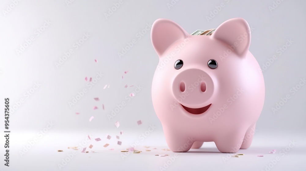 A cheerful pink piggy bank with coins, symbolizing saving and financial growth in a minimalist setting. A cheerful pink piggy bank with coins, symbolizing saving and financial growth in a minimalist setting.